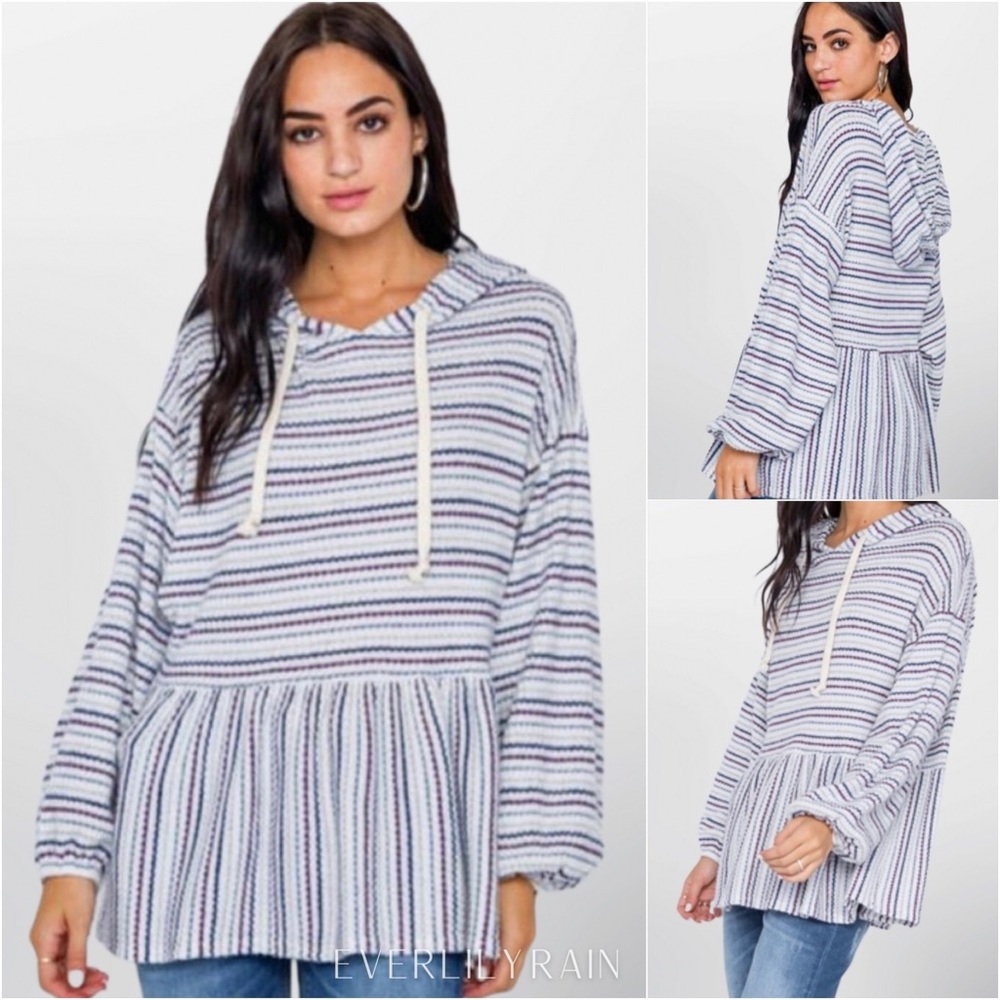 2 PK | Soft Purple Striped Hooded Sweater